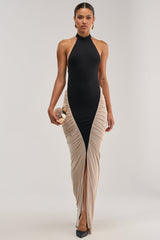 FLY ME OUT MOCK NECK MAXI DRESS IN BLACK AND WHITE