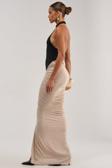 FLY ME OUT MOCK NECK MAXI DRESS IN BLACK AND WHITE