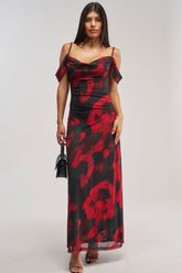 MIDNIGHT LOVER ABSTRACT MESH MAXI DRESS