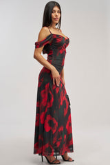 MIDNIGHT LOVER ABSTRACT MESH MAXI DRESS