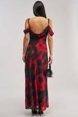 MIDNIGHT LOVER ABSTRACT MESH MAXI DRESS
