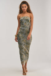 CHAMPAGNE GLOW STRAPLESS MAXI DRESS