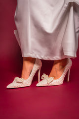 AZALEA WANG NAAMAH WHITE PEARL EMBELLISHED PUMP