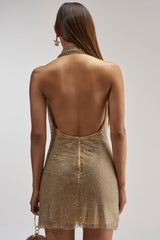 THE GLOW UP HALTER RHINESTONE MINI DRESS