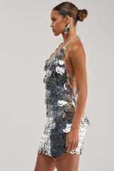 SHIMMER AND SHAKE SEQUIN MINI DRESS IN SILVER