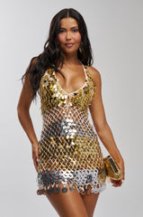 SHAKE IT UP SEQUIN MINI DRESS IN GOLD MULTI