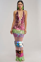 PARTY CRASHER SEQUIN MAXI DRESS IN GREEN MULTI