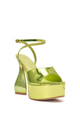 AKIRA GOLD NEWTON GREEN BLOCK HEEL SANDAL