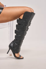 AZALEA WANG NOIRWAVE BLACK PU STILETTO SANDAL BOOT