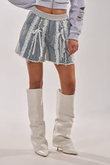 TIED AND LACED DENIM SHORTS