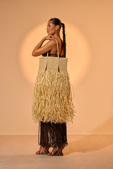 ST BARTZ SHAGGY STRAW TOTE BAG