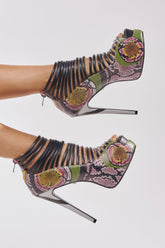 AKIRA GOLD OBSESSED SNAKE PRINT PU PLATFORM STILETTO SANDAL