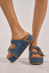 AZALEA WANG OHKAY DENIM FLAT PLATFORM SANDAL