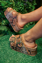 AZALEA WANG OHKAY SNAKE FLATFORM STUD EMBELLISHED SLIP ON SANDAL
