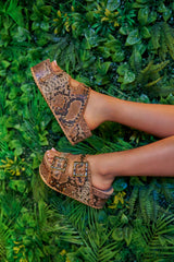 AZALEA WANG OHKAY SNAKE FLATFORM STUD EMBELLISHED SLIP ON SANDAL