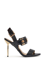 AZALEA WANG OREL BLACK HARDWARE EMBELLISHED STILETTO SANDAL