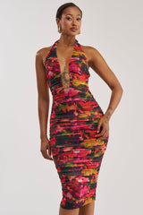 SPELL ON YOU ABSTRACT MIDI DRESS IN PINK MULTI