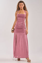 NOTHING SUBTLE ABOUT IT RUCHED MAXI DRESS IN MAUVE