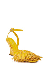 AZALEA WANG PHRIXOS YELLOW WEDGE FRINGE PU SANDAL