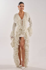 BURRR IT'S COLD OUTSIDE FRINGE OVERSIZED SWEATER IN IVORY
