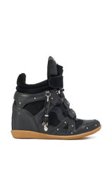 AKIRA GOLD RANGELEY BLACK SILVER HARDWARE EMBELLISHED WEDGE SNEAKER