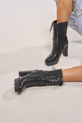 AZALEA WANG REIGNETTE BLACK PU BLOCK HEEL BOOTIE