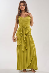 RESERVATIONS PLEASE PLEATED MAXI DRESS IN CHARTREUSE