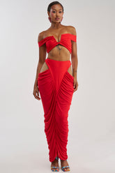 HOTTIE ALERT MESH MAXI SKIRT IN RED