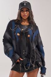 RAWR DISTRESSED OVERSIZED SWEATER