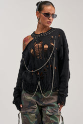CHOPPED UP DRISTRESSED SWEATER
