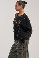 CHOPPED UP DRISTRESSED SWEATER