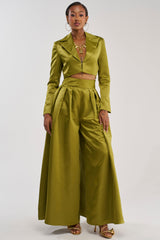 LILA SATIN TROUSER IN CHARTREUSE