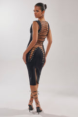 MIDNIGHT LACES CORSET MIDI DRESS