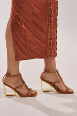 AZALEA WANG SCHANTELLE TAN EMBELLISHED UPPER WEDGE SANDAL
