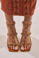 AZALEA WANG SCHANTELLE TAN EMBELLISHED UPPER WEDGE SANDAL
