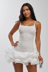 LATE NIGHT ENERGY RHINESTONE MINI DRESS IN WHITE