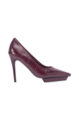 AKIRA GOLD SKYSCRAPER BURGUNDY PLATFORM STILETTO PUMP