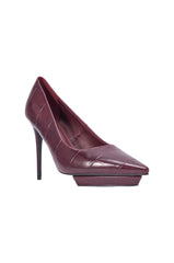 AKIRA GOLD SKYSCRAPER BURGUNDY PLATFORM STILETTO PUMP