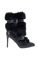 AKIRA GOLD SORAYA BLACK FUR STILETTO BOOT
