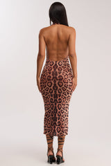 POPPIN' BOTTLES RHINESTONE MAXI DRESS IN LEOPARD