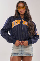 COURTSIDE PINSTRIPE BOMBER