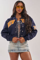COURTSIDE PINSTRIPE BOMBER