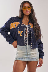 COURTSIDE PINSTRIPE BOMBER
