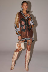 RYAN COLORBLOCK RHINESTONE JERSEY DRESS IN COCOA