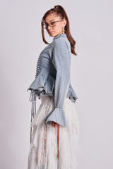 DOUBLE DARE YOU PEPLUM DENIM JACKET