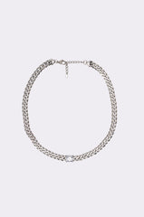 STAINLESS STEEL SQUARE CZ NECKLACE IN SILVER