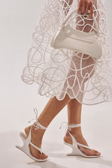 AZALEA WANG TAMSIN WHITE CROC NOVELTY WEDGE STRAP SANDAL