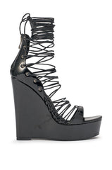 AKIRA GOLD TAVI BLACK SWEDGE SANDAL WITH LACE UP