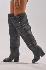 AZALEA WANG TRILLION CHARCOAL CHUNKY THIGH HIGH BOOT