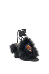 AKIRA GOLD UMIKA BLACK FUR BLOCK SANDAL